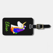 ユニコーンの虹の髪の黒い荷物タグ ラゲッジタグ (正面横)