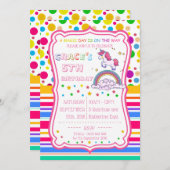 ユニコーンの虹の魔法の誕生日はRSVPを個人化します 招待状 (正面/裏面)