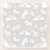 ユニコーンの虹は背景の馬をからかいます ガラスコースター (裏面)