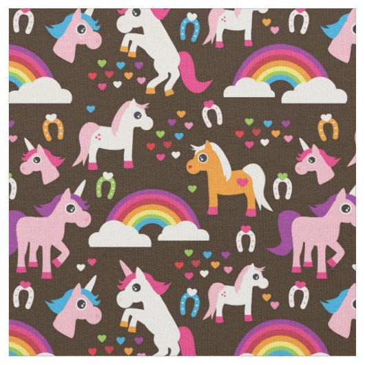 ユニコーンの虹は背景の馬をからかいます ファブリック (クローズアップ)