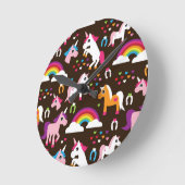 ユニコーンの虹は背景の馬をからかいます ラウンド壁時計