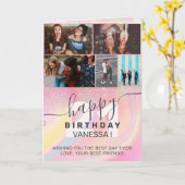 ユニコーンの虹大理石グリッターの誕生日写真グリッド カード (黄色い花)