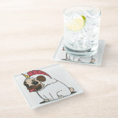 ユニコーンの衣裳のパグ ガラスコースター (アングル)