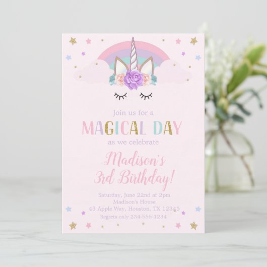 ユニコーンの誕生会の虹の花 招待状 (スタンド正面)