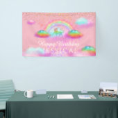 ユニコーンの誕生会の虹はピンクの金ゴールドを曇らせます 横断幕 (トレードショー)