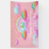 ユニコーンの誕生会の虹はピンクの金ゴールドを曇らせます 横断幕 (縦)