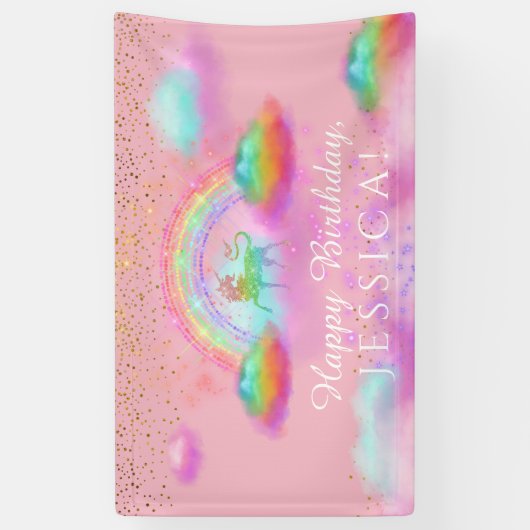 ユニコーンの誕生会の虹はピンクの金ゴールドを曇らせます 横断幕 (縦)