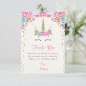 ユニコーンの誕生日のサンキューカード、ピンクおよび金ゴールド サンキューカード (スタンド正面)