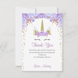 ユニコーンの誕生日のサンキューカード、紫色および金ゴールド サンキューカード