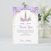 ユニコーンの誕生日のサンキューカード、紫色および金ゴールド サンキューカード (スタンド正面)