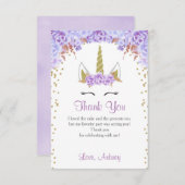 ユニコーンの誕生日のサンキューカード、紫色および金ゴールド サンキューカード (正面/裏面)