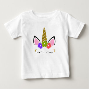 ユニコーンの誕生日のホワイトゴールドの花 ベビーTシャツ
