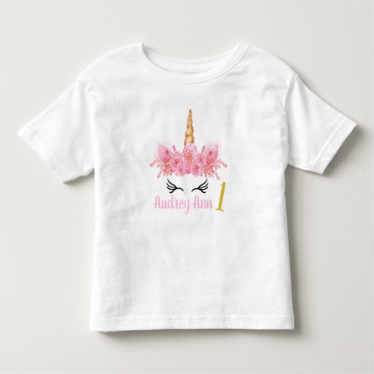 ユニコーンの誕生日のワイシャツのピンク トドラーTシャツ (正面)
