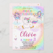 ユニコーンの誕生日の招待フェアリーの招待の女の子 招待状 (正面/裏面)