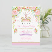 ユニコーンの誕生日の招待状のピンクの金ゴールドのユニコーン 招待状 (スタンド正面)