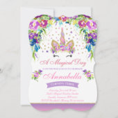 ユニコーンの誕生日の招待状のピンクの金ゴールドのユニコーン 招待状 (正面)