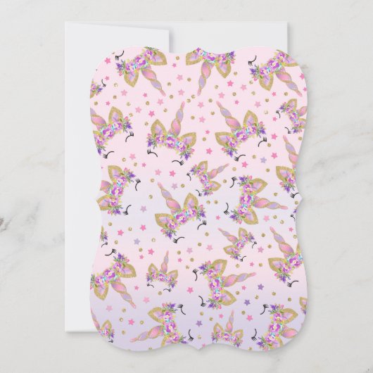 ユニコーンの誕生日の招待状のピンクの金ゴールドのユニコーン 招待状 (裏面)