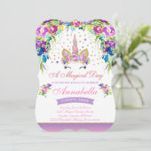 ユニコーンの誕生日の招待状のピンクの金ゴールドのユニコーン 招待状 (スタンド正面)