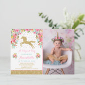 ユニコーンの誕生日の招待状のピンクの金ゴールドのユニコーン 招待状 (スタンド正面)