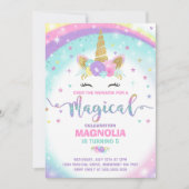 ユニコーンの誕生日の招待状の魔法のユニコーンのパーティー 招待状 (正面)