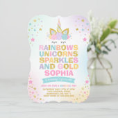 ユニコーンの誕生日の招待状の魔法のユニコーンのパーティー 招待状 (スタンド正面)