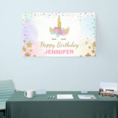 ユニコーンの誕生日の旗の魔法のピンクおよび金ゴールドの女の子 横断幕 (トレードショー)