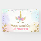 ユニコーンの誕生日の旗の魔法のピンクおよび金ゴールドの女の子 横断幕 (横)