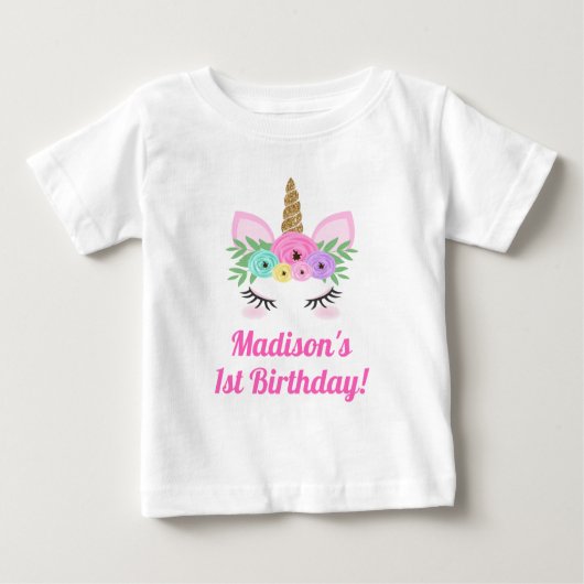 ユニコーンの誕生日のTシャツのベビーの幼児の子供 ベビーTシャツ (正面)