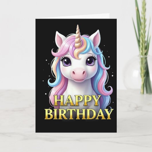 ユニコーンの誕生日カード 大胆で印象的なクローズアップ カード (正面)