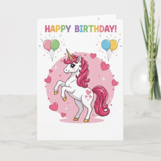 ユニコーンの誕生日カード | 魔法のレインボー カード (正面)