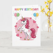 ユニコーンの誕生日カード | 魔法のレインボー カード (黄色い花)