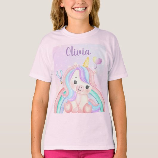 ユニコーンの誕生日ガールTシャツ – オリジナルネーム Tシャツ (正面)
