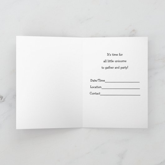 ユニコーンの誕生日バッシュパーティー招待状 カード (内部)