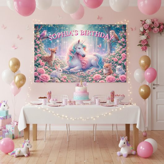 ユニコーンの誕生日バラの魔法の淡色 ポスター