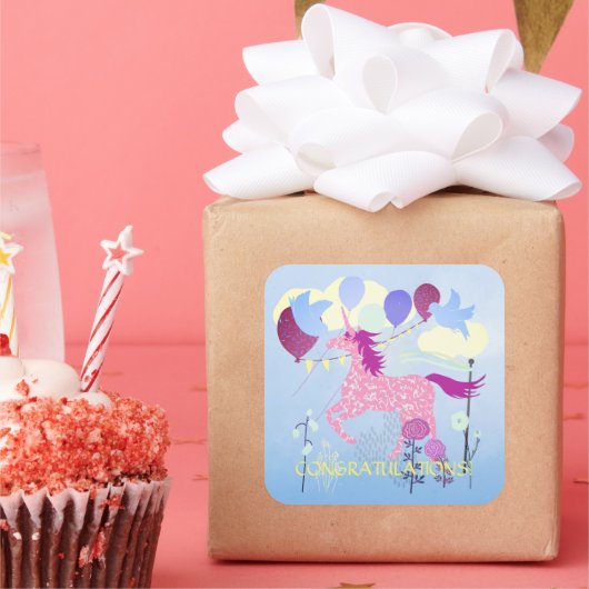 ユニコーンの誕生日パーティカスタムー スクエアシール (パーティー)