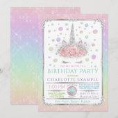 ユニコーンの誕生日パーティーの招待状 女子 招待状 (正面/裏面)