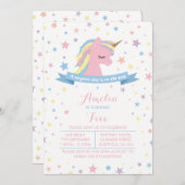 ユニコーンの誕生日パーティーの招待 招待状 (正面/裏面)