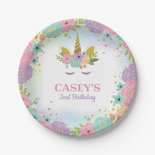 ユニコーンの誕生日パーティーの紙皿 ペーパープレート (正面)