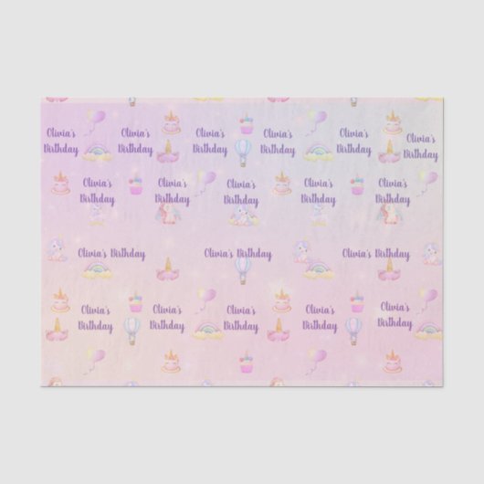 ユニコーンの誕生日パーティーをカスタマイズ 薄葉紙 (正面)
