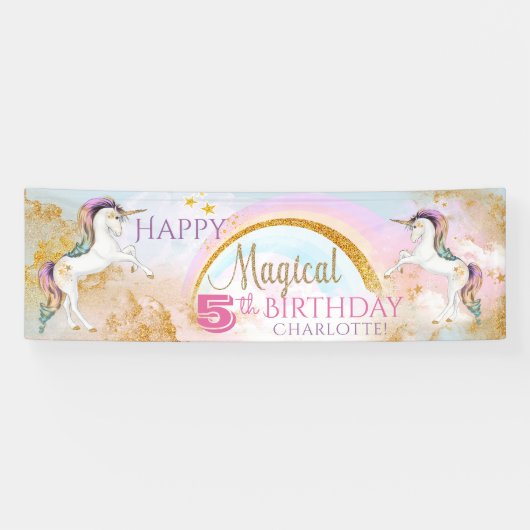 ユニコーンの誕生日パーティーバナー 女子 横断幕 (横)