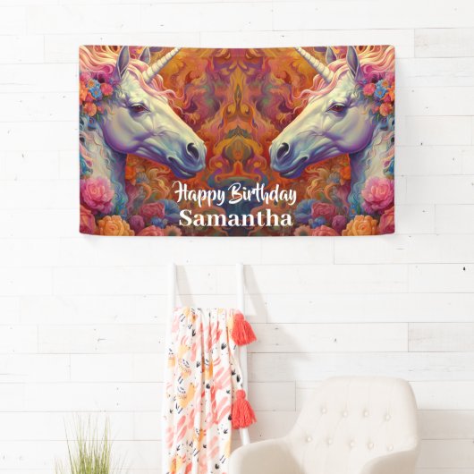 ユニコーンの誕生日パーティーバナー 横断幕 (インサイチュ)