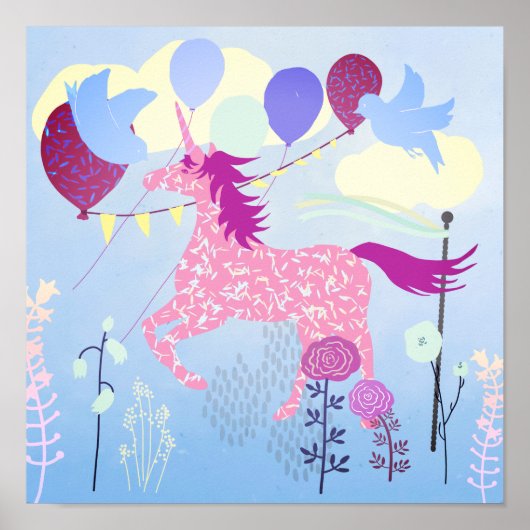 ユニコーンの誕生日パーティー印刷可能ポスター ポスター (正面)