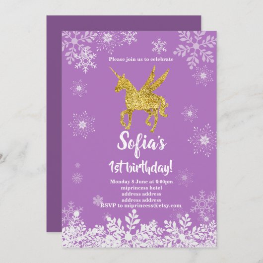 ユニコーンの誕生日パーティー招待状 招待状 (正面/裏面)