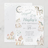 ユニコーンの誕生日パーティー招待状 - 魔法の1日 招待状 (正面/裏面)