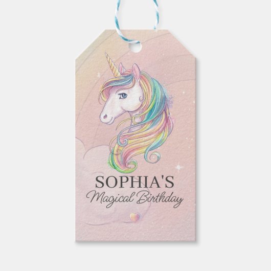 ユニコーンの誕生日パーティー飾り おとぎ話 ギフトタグ (正面)