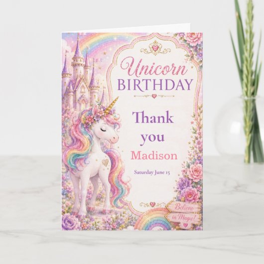 ユニコーンの誕生日パーティー サンキューカード (正面)