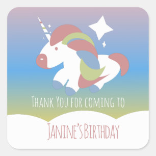 ユニコーンの誕生日パーティー 雲 カラフルグラデーション スクエアシール