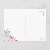 ユニコーンの誕生日ピンク ティール フラワー カスタムネーム ポストカード (裏面)