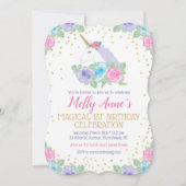 ユニコーンの誕生日招待状(ピンクと金ゴールド) 招待状 (正面)