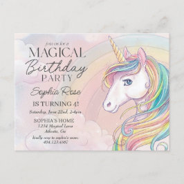 ユニコーンの誕生日招待状、ピンクの誕生日パーティー ポストカード
